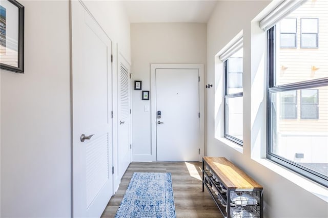 doorway to outside featuring wood finished floors