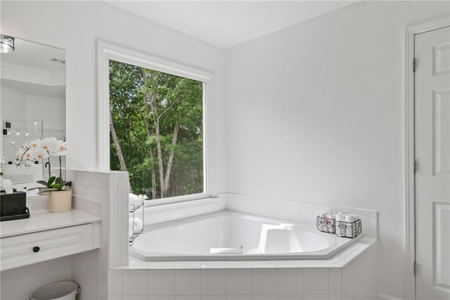 6219 Creekstone Path, Cumming, GA 30041 - bathroom featuring a garden tub, vanity, and an enclosed shower