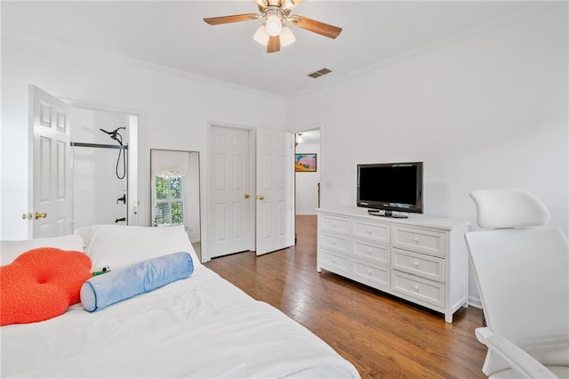 6219 Creekstone Path, Cumming, GA 30041 - bedroom with crown molding, dark wood finished floors, and a ceiling fan