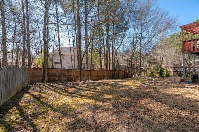 view of yard with a fenced backyard