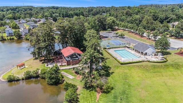 855 Lakeside Cir, Covington, GA 30016 - aerial view of a large body of water, a pool area, and a forest