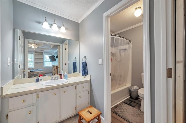 2165 Shillings Chase Dr NW, Kennesaw, GA 30152 - bathroom with vanity, toilet, crown molding, shower / bath combo, and ensuite bath