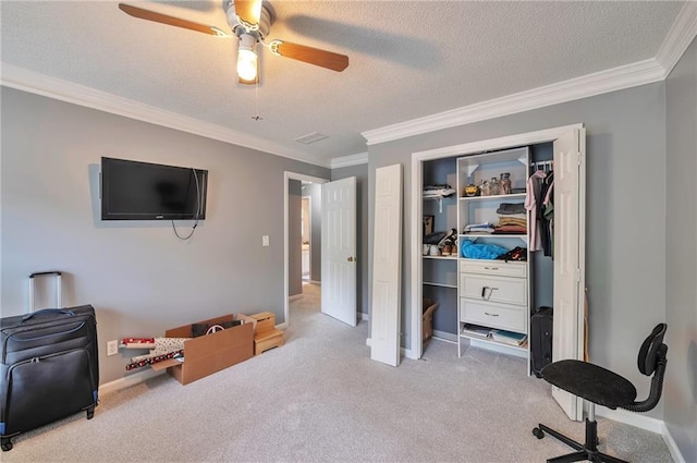 2165 Shillings Chase Dr NW, Kennesaw, GA 30152 - bedroom featuring light carpet, baseboards, ornamental molding, a closet, and a textured ceiling