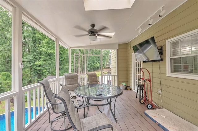 2165 Shillings Chase Dr NW, Kennesaw, GA 30152 - deck with an outdoor pool, a ceiling fan, and outdoor dining space