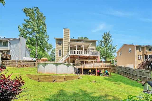 2165 Shillings Chase Dr NW, Kennesaw, GA 30152 - back of house with ceiling fan, stairs, a deck, and a chimney