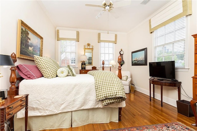 3022 Loridan Way SE, Atlanta, GA 30339 - bedroom featuring wood finished floors, ornamental molding, baseboards, and a ceiling fan