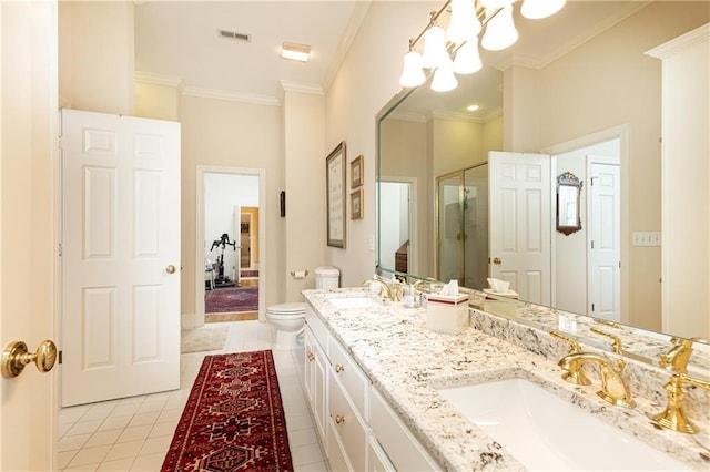 3022 Loridan Way SE, Atlanta, GA 30339 - full bath with crown molding, a stall shower, double vanity, toilet, and tile patterned flooring