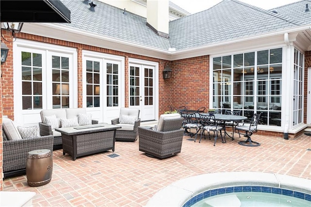 3022 Loridan Way SE, Atlanta, GA 30339 - view of patio featuring french doors, an outdoor hangout area, outdoor dining space, and a jacuzzi