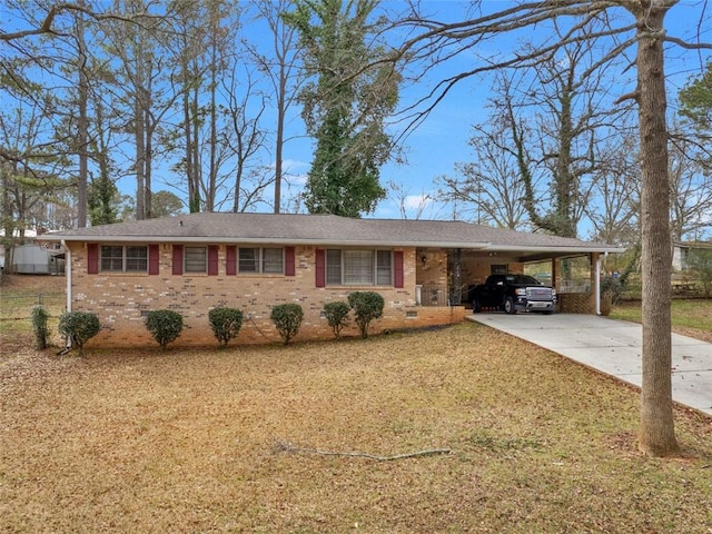 ranch-style house with a front lawn and a carport