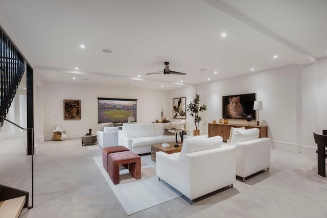 living room with ceiling fan