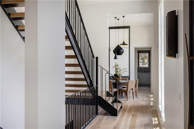 stairway featuring hardwood / wood-style floors