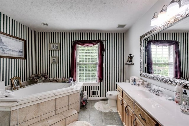 144 Bobs Dr SW, Mableton, GA 30126 - full bath with tile patterned floors, visible vents, wallpapered walls, and a textured ceiling