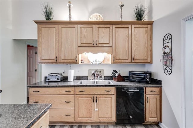 144 Bobs Dr SW, Mableton, GA 30126 - kitchen with light brown cabinetry, a toaster, dishwasher, and a sink