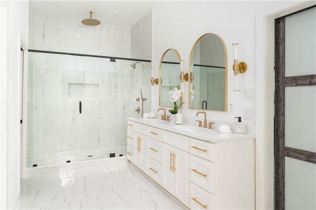 156 Martha Ave NE, Atlanta, GA 30317 - full bath with a marble finish shower, marble finish floors, and double vanity