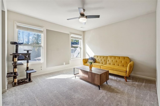 interior space featuring a healthy amount of sunlight and ceiling fan