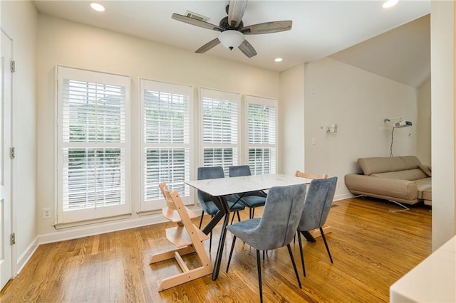 205 Finsbury Park Ct, Suwanee, GA 30024 - dining space featuring light wood-style flooring, ceiling fan, and recessed lighting