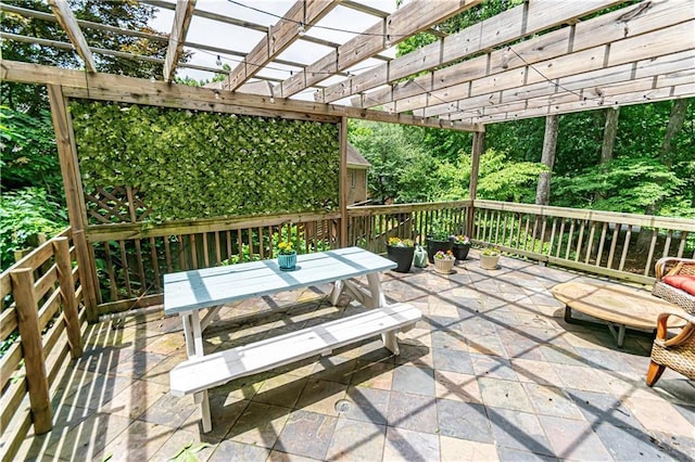 1171 Goodwin Rd NE, Atlanta, GA 30324 - wooden terrace with outdoor dining area, a pergola, and a patio