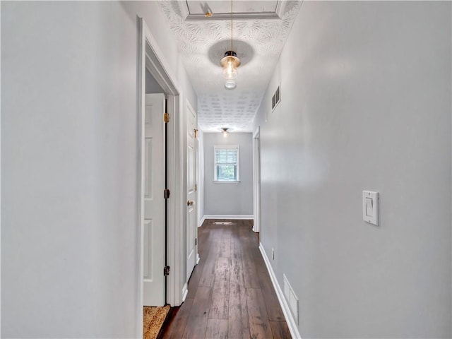 555 Creekwood Xing, Roswell, GA 30076 - corridor with baseboards, visible vents, and dark wood-style floors