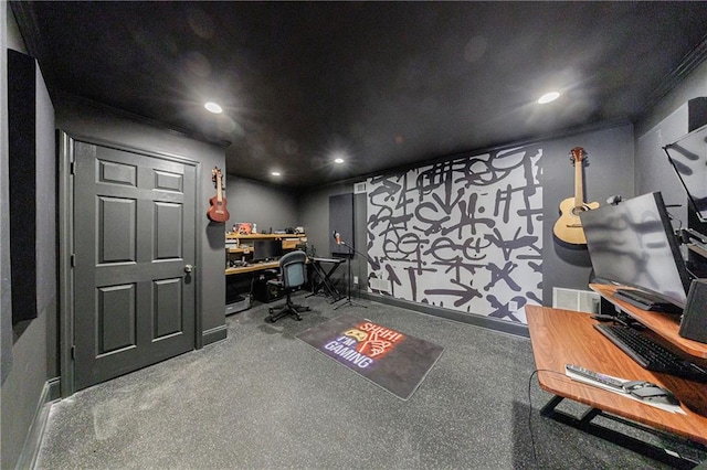 home office featuring recessed lighting and baseboards