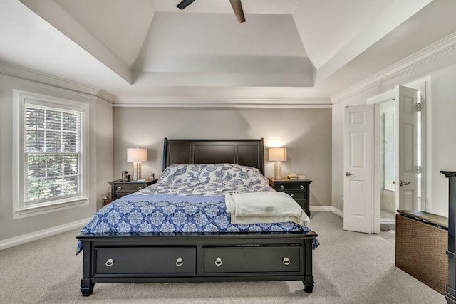 1253 Rivermark Ct, Lawrenceville, GA 30043 - bedroom with light colored carpet, baseboards, a raised ceiling, crown molding, and lofted ceiling