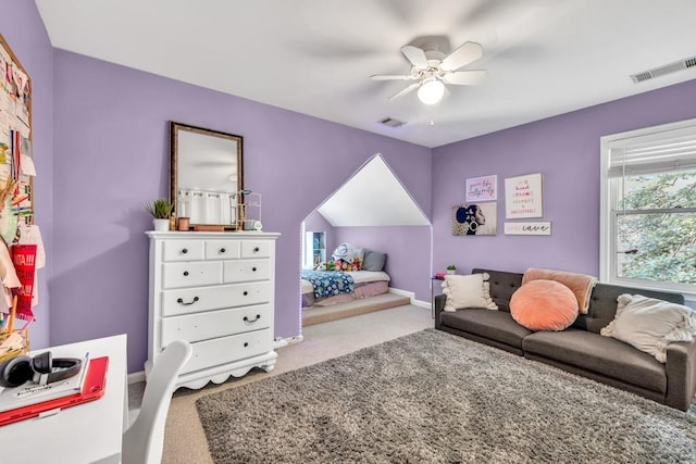 1253 Rivermark Ct, Lawrenceville, GA 30043 - living area featuring carpet floors, ceiling fan, and baseboards