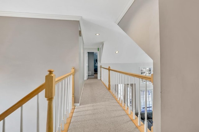 1253 Rivermark Ct, Lawrenceville, GA 30043 - hallway featuring baseboards, recessed lighting, an upstairs landing, and light carpet