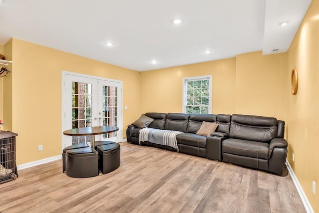 1253 Rivermark Ct, Lawrenceville, GA 30043 - living room with wood finished floors, french doors, baseboards, and recessed lighting