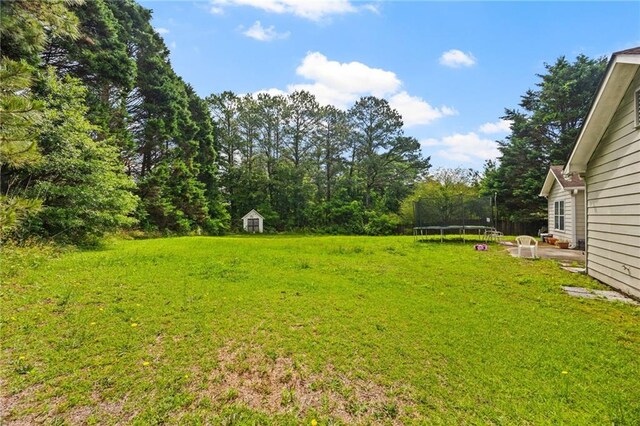 1230 Brook Meadow Ct, Lawrenceville, GA 30045 - view of grassy yard featuring a trampoline, a shed, and an outdoor structure