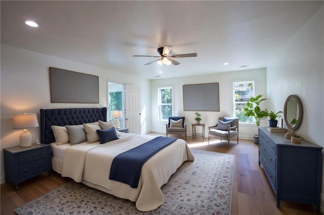 1342 Carter Rd, Decatur, GA 30030 - bedroom with wood finished floors, baseboards, recessed lighting, and a ceiling fan