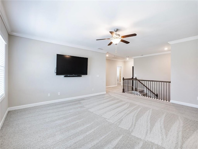 4905 Sterling Close, Buford, GA 30518 - carpeted spare room with a ceiling fan, crown molding, baseboards, recessed lighting, and healthy amount of natural light