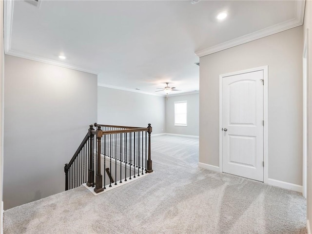 4905 Sterling Close, Buford, GA 30518 - carpeted empty room with crown molding, baseboards, a ceiling fan, and recessed lighting