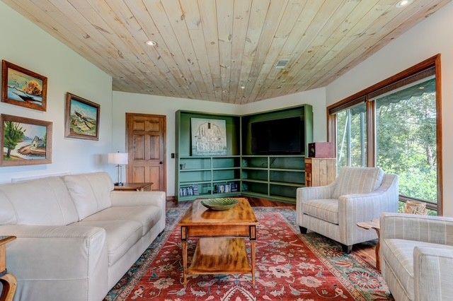 73 Falcon Heights Ln, Big Canoe, GA 30143 - living room with wooden ceiling, wood finished floors, and recessed lighting