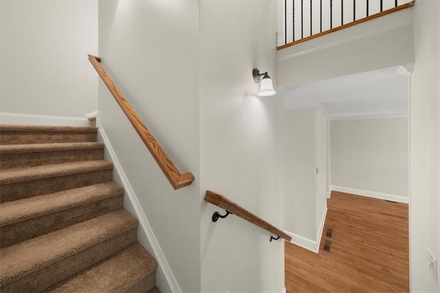 staircase featuring hardwood / wood-style floors