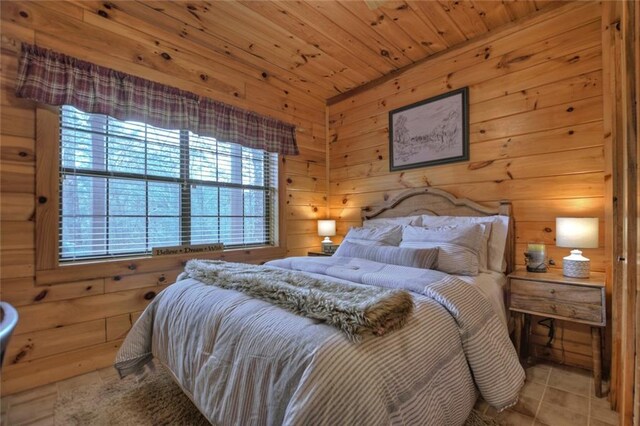 97 Doyle Carder Pkwy, Blue Ridge, GA 30513 - tiled bedroom featuring wooden ceiling and wooden walls