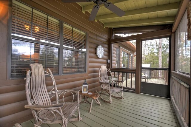 97 Doyle Carder Pkwy, Blue Ridge, GA 30513 - sunroom / solarium with ceiling fan and beam ceiling