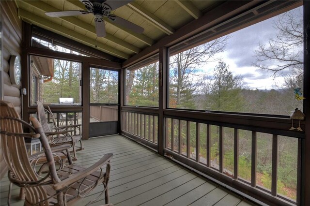 97 Doyle Carder Pkwy, Blue Ridge, GA 30513 - unfurnished sunroom with vaulted ceiling, ceiling fan, and a wealth of natural light