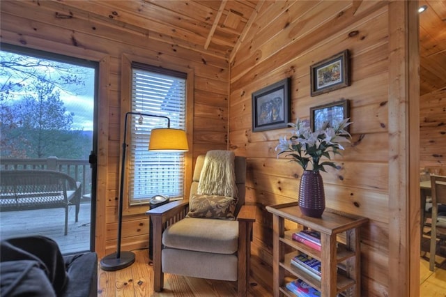 97 Doyle Carder Pkwy, Blue Ridge, GA 30513 - living area featuring vaulted ceiling, wood finished floors, wood ceiling, and wooden walls