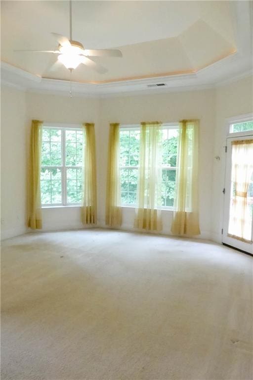 430 English Ivy Way, Woodstock, GA 30188 - spare room featuring a tray ceiling, carpet, ceiling fan, and crown molding
