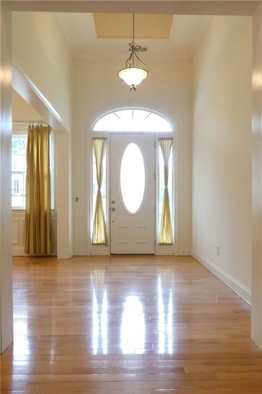 430 English Ivy Way, Woodstock, GA 30188 - foyer featuring light wood-style flooring, baseboards, and a raised ceiling