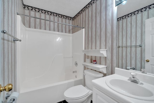 209 Southerness Ct, Stockbridge, GA 30281 - full bathroom featuring wallpapered walls, a textured ceiling, vanity, and shower / bath combination