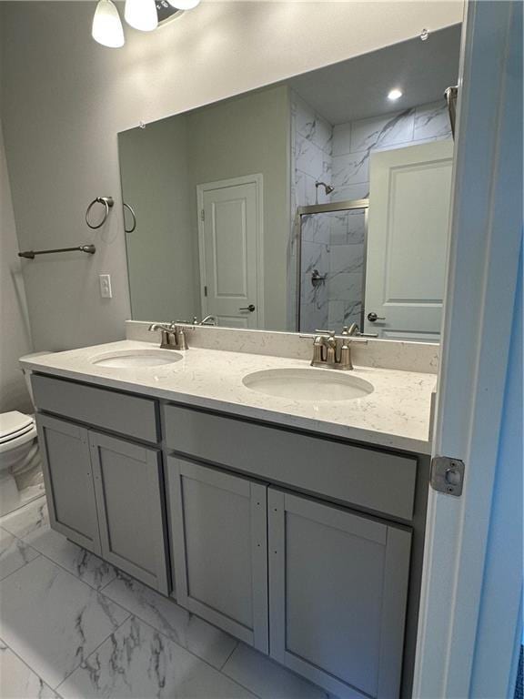861 Pineberry Ct, Grayson, GA 30017 - full bathroom with marble finish floors, a marble finish shower, and double vanity