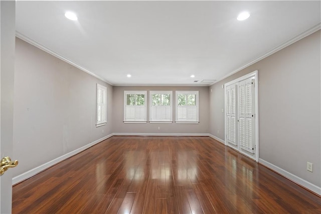 4340 Candacraig, Johns Creek, GA 30022 - empty room featuring crown molding, baseboards, wood finished floors, and recessed lighting