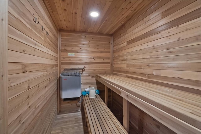 4340 Candacraig, Johns Creek, GA 30022 - sauna / steam room featuring wood walls, wooden ceiling, recessed lighting, and wood finished floors