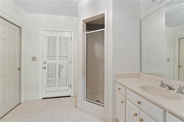4340 Candacraig, Johns Creek, GA 30022 - bathroom with a shower stall, vanity, tile patterned flooring, and baseboards