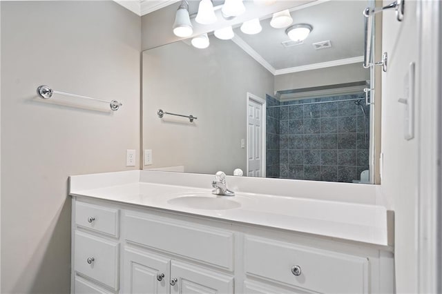 4340 Candacraig, Johns Creek, GA 30022 - full bathroom with vanity, crown molding, and a shower