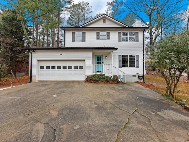 front facade with a garage