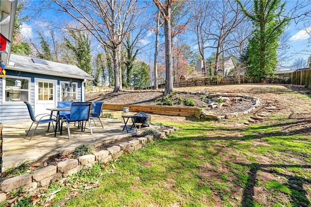 view of yard featuring a fenced backyard and a patio