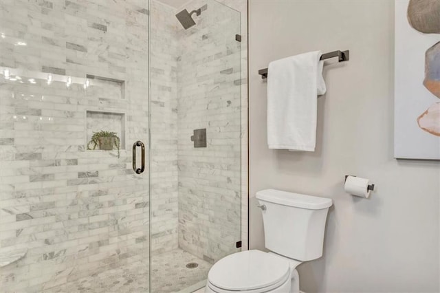 bathroom with toilet and a stall shower