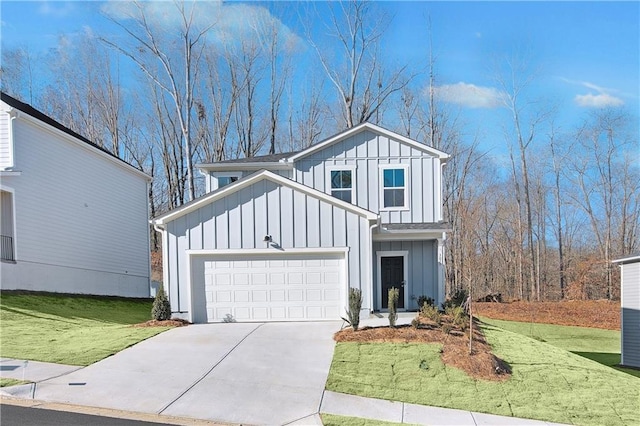 3029 Salinger Way, Gainesville, GA 30507 - view of front of house featuring board and batten siding, concrete driveway, a front yard, and a garage