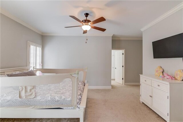 1485 Rolling Links Dr, Alpharetta, GA 30004 - carpeted bedroom with ornamental molding, baseboards, and ceiling fan